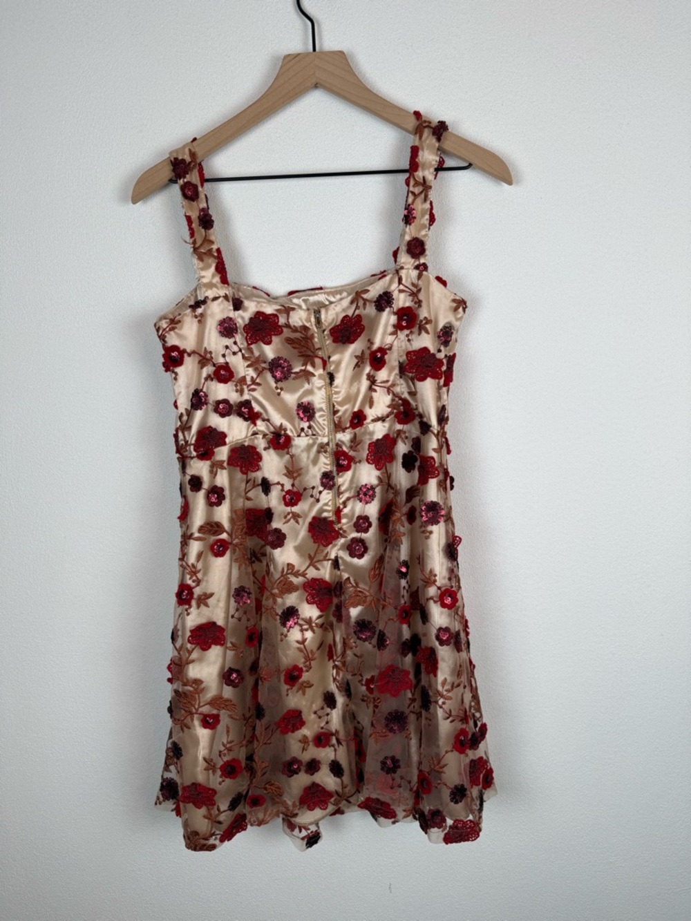 Lulu’s So Excited Nude Embroidered Sequin Skater Dress XL - Picture 7 of 11